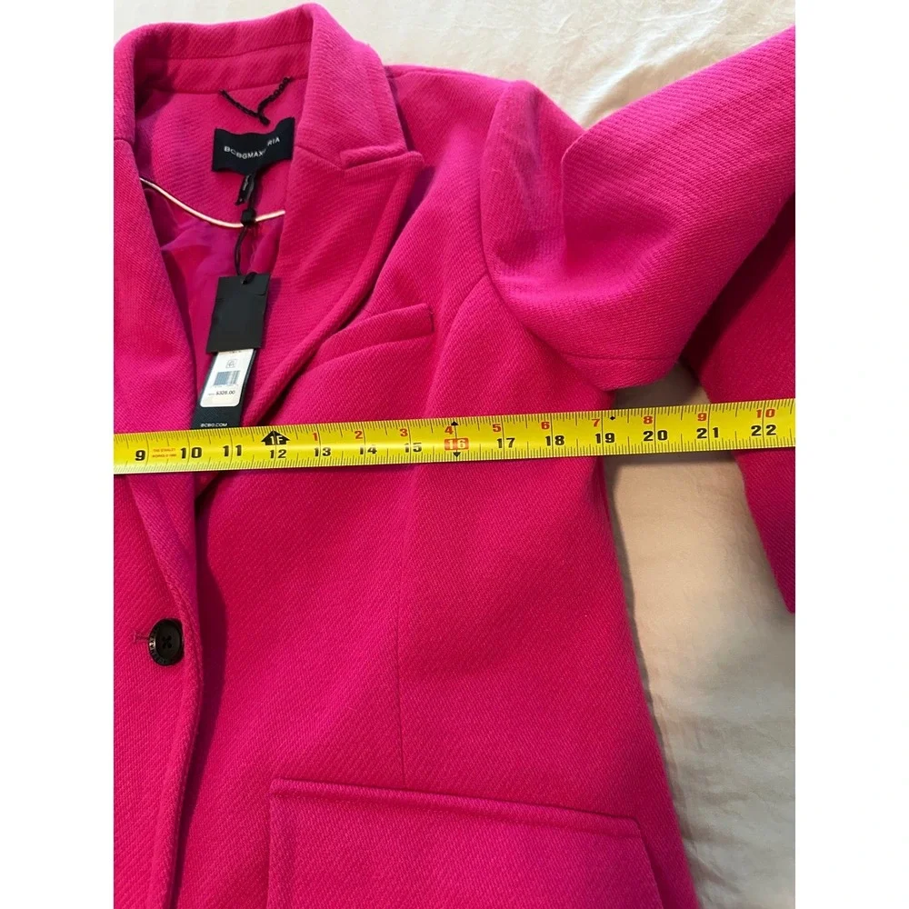 BCBGMAXAZRIA Fuchsia Pink‎ Longline Coat Womens L Notched Lapel 2-Button New